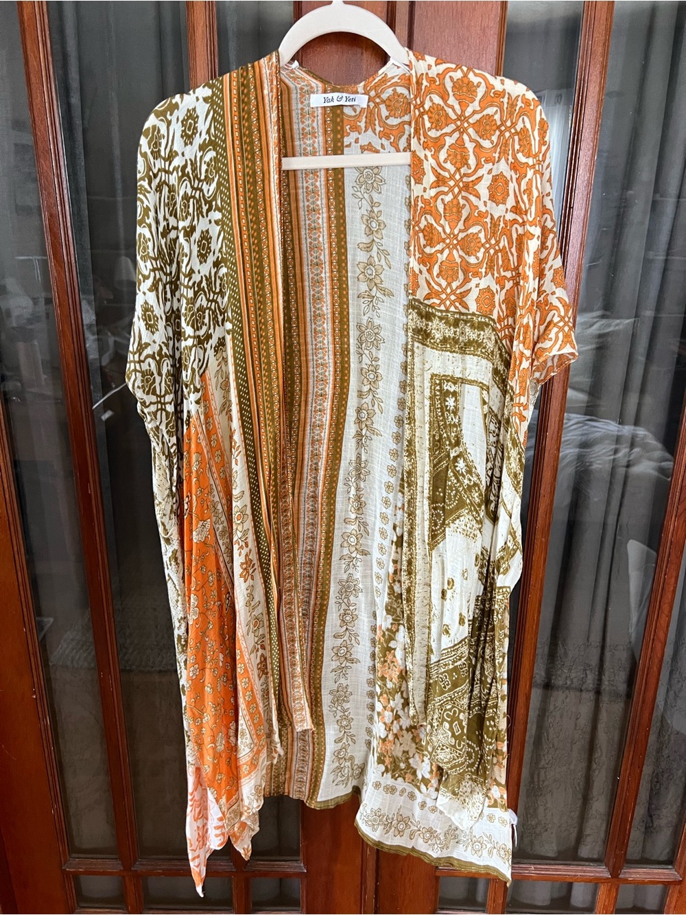 Boho Patchwork Light & Airy Kimono Cardigan in Orange & Olive